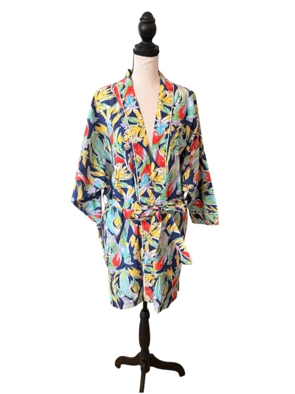 Women's Robe Tropical Resort Wear Neiman Marcus Cotton ONE SIZE 3/4 Sleeves